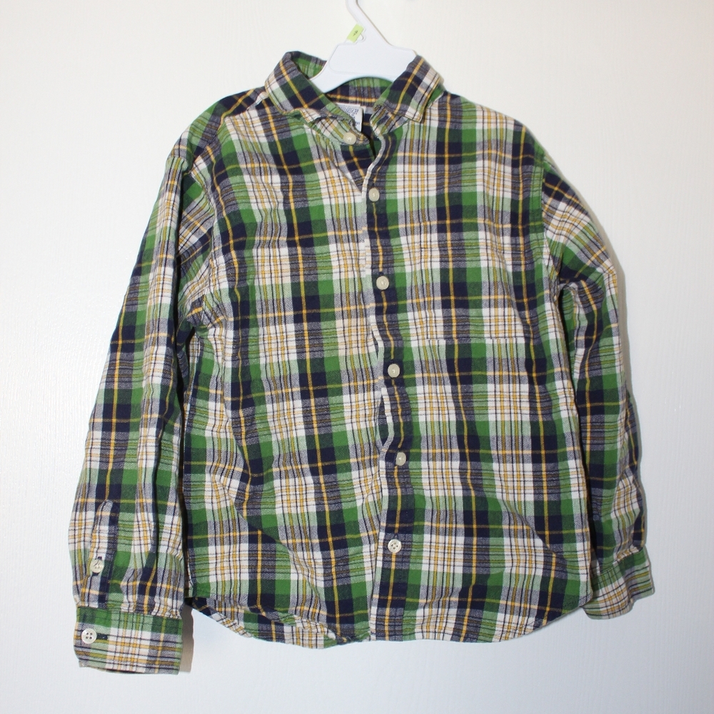 Gymboree Boys 6 years Plaid Button up Shirt Green White Flanel